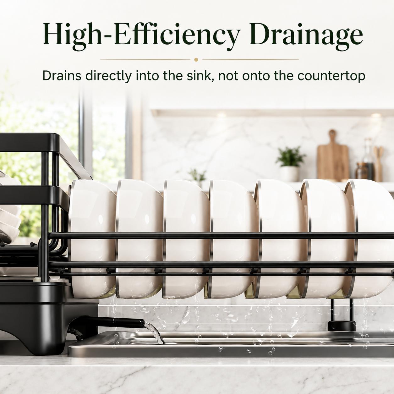Snofrid Foldable Over Sink Dish Drying Rack｜Pull-Out 2-Tier Dish Drainer with Utensil Holder｜Space Saving Kitchen