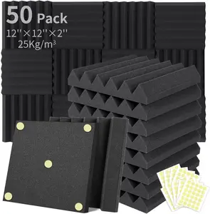 Soundproofing Focusound 6 Grooves 24/50 Packs Noise Reduction Foam Panels 2" x 12" x 12" with 60/120/300PCS Double-Side Adhesive Foam Panels optimize sound quality for room decoration, ideal for creators, streamers, and gamers. Room Accessories.