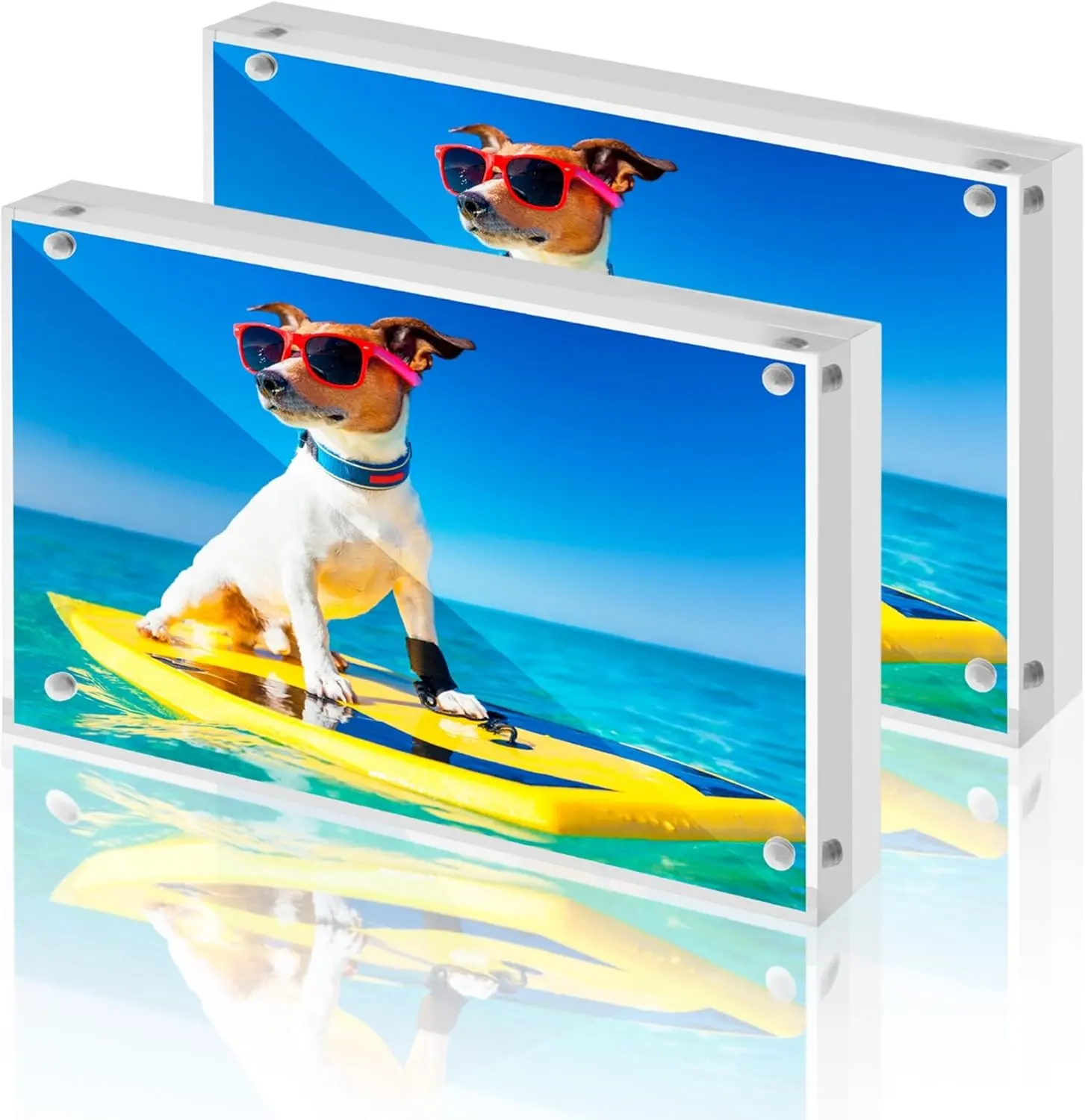 5x7   Frames 2 Pack, Double Sided Clear Frameless Picture Frame Blocks, 20mm Thick Photo Frames Free Standing Display for Family Photos, , Office, Artwork