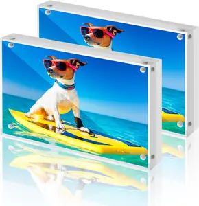 5x7   Frames 2 Pack, Double Sided Clear Frameless Picture Frame Blocks, 20mm Thick Photo Frames Free Standing Display for Family Photos, , Office, Artwork