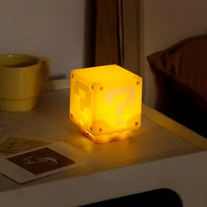 Question Block LED Night Light Square USB Table Lamp with Game Coin Sound Effect Bedside Decor Toy Gift for Boys Girls