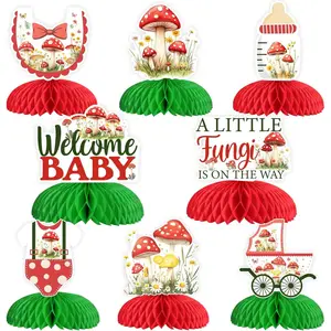 1Set Mushroom Baby Shower Party Decorations Mushroom Honeycomb Centerpieces 8Pcs Mushroom A Little Fungi Is On The Way Party Fairy Mushroom Party Table Decoration for Forest Woodland Gender Reveal