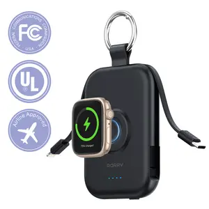 RORRY Portable Charger 5000mAh Portable Charger Power Bank with Built-in Cables Travel Keychain Battery Pack for Apple Watch Ultra/11/10/9/8/7/6/SE iPhone Air/17/16/15/14/13/12 Valentinesdaygift Gadgets Compact