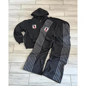 Streetwear Classic Striped Embroidered Oversized Zipper Sweatshirt Harajuku Gothic High Waist Casual Pants Sweatpants Y2K Suit Can be used with raincoat