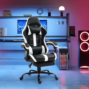 PU Leather Gaming Chair with Footrest, Ergonomic Computer Chair with Massage Lumbar Support