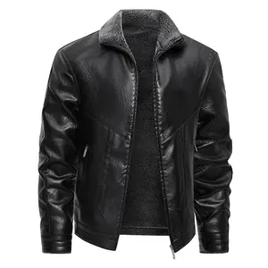 Men's Black Leather Jacket - Shearling Collar Fleece Lined Slim Fit for Daily Casual & Street Fashion