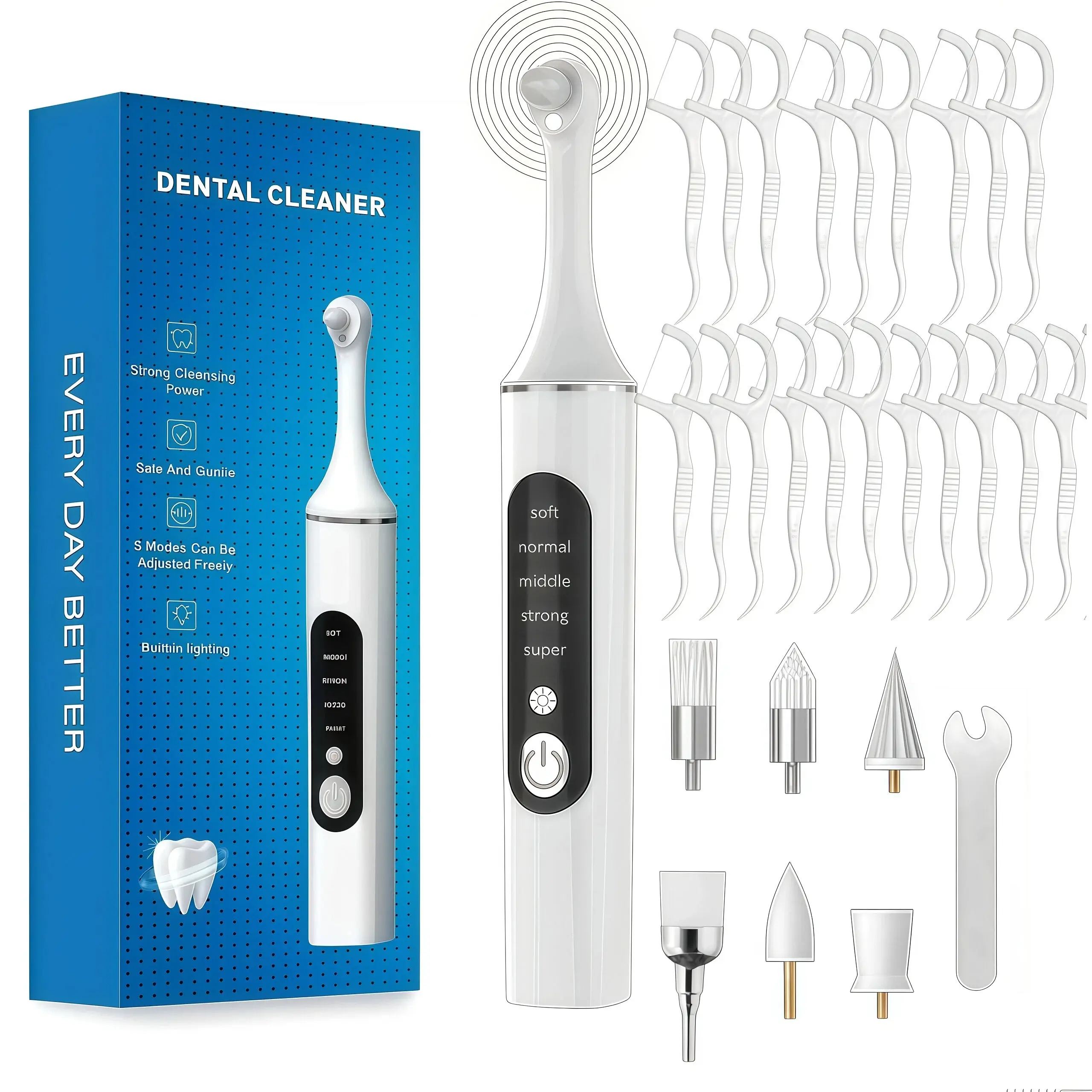 Adult Smart Rotating Electric Toothbrush Kit, Adjustable Oral Cleansing Tool, Type-C Charging, Full-Body Waterproof, Daily Deep Tooth Residue Removal, Abs, Automatic, Cordless, Hassle-Free Cleaning, Comprehensive Kit, Button-Lighting System