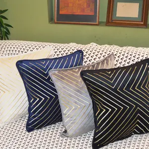 Ubernotch Embroidered Decorative Pillow Covers Inchsoft Boho Gold Striped Geometric Lines Velvet Merchtem Cushion Case Luxury Modern Throw Pillow Cover Decorative Pillow for Couch Living Room Bedroom Car 45 x 45cm and 50 x 50cm
