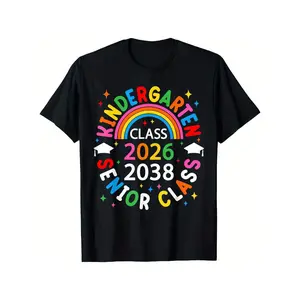 Kids' Soft Cotton Graphic Crew Neck T-Shirt, Class of 2026 & 2038 Kindergarten Graduation Outfit, Minimalist Diploma & Rainbow Design, Breathable Loose-Fit Short-Sleeve All-Seasons Tee (Sizes 120-160) for Boys & Girls, 1st Grade Transition Gift