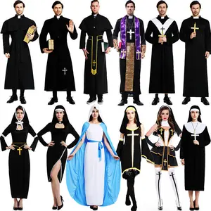 Halloween costume for adults, cosplay, male priest, pastor costume, Mary priest, nun costume, cross