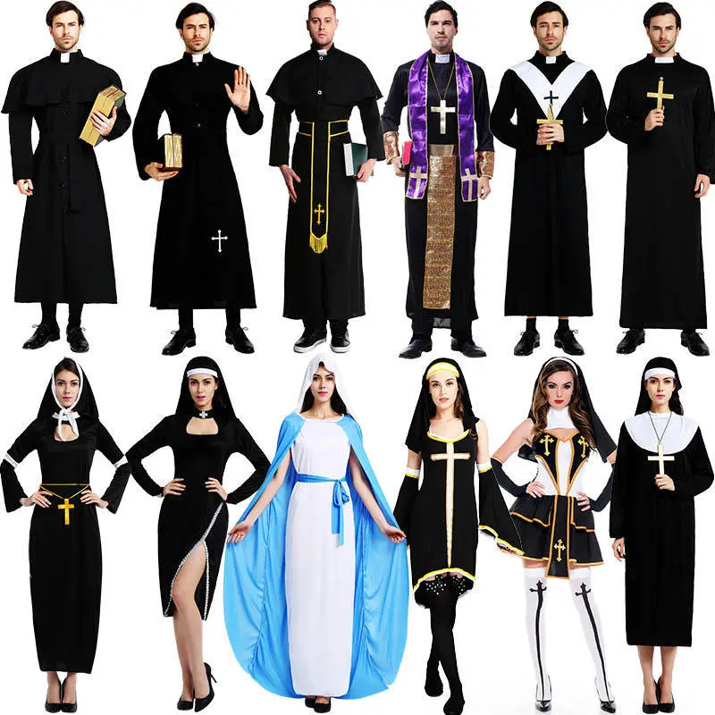 Men's Gothic Priest Costume with Red Cross, Classic Full-Length Cosplay Gear in a Breathable Blend for Halloween Parties with Rope Belt, Clothes, Rayon, Adjustable Cincture, Full-Length Flow, Easy-Care Fabric, Traditional, Cassock, Flowing Floor-Length