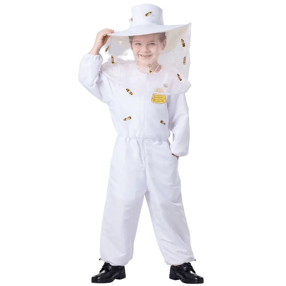 Beekeeper Costume Dress Set For Kids | White Jumpsuit and Hat with Attached Veil - Girly Costume - Perfect for Halloween, Pretend Play Fun, Theme Party & Cosplay Costume Party