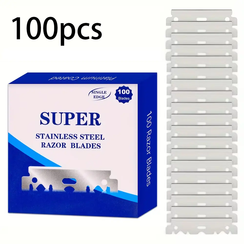 100 Stainless Steel Half-Edge Razor Blades - Durable Professional Barbering Supplies for Straight Edge Razors, Shaving & Haircuts, Body Care