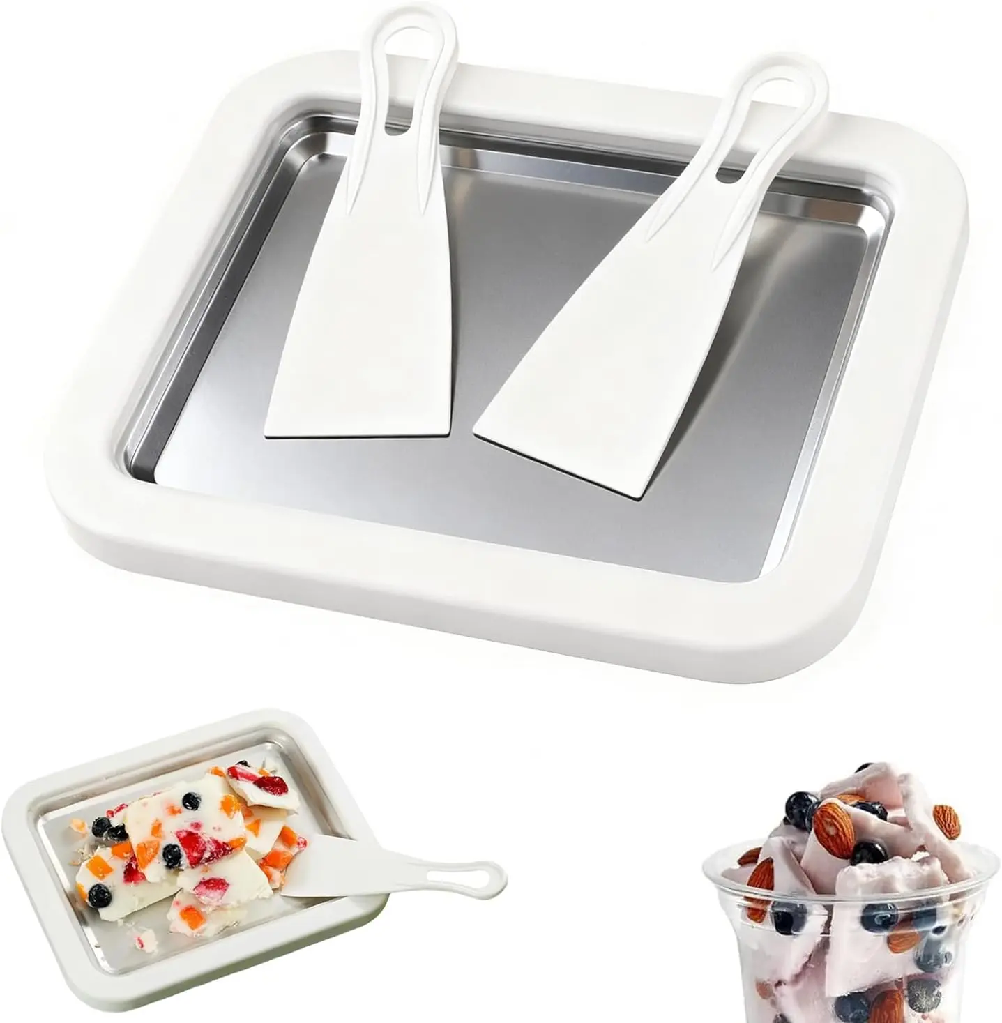 Lager Rolled Ice Cream Maker, At-Home Rolled Ice Cream Machine with Instant Freeze Tray & 2 Scrapers,DIY Fun Family Activity Instant Ice Cream Maker for Yogurt, Sorbet (White)