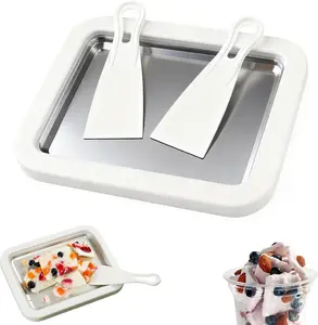 Lager Rolled Ice Cream Maker, At-Home Rolled Ice Cream Machine with Instant Freeze Tray & 2 Scrapers,DIY Fun Family Activity Instant Ice Cream Maker for Yogurt, Sorbet (White)