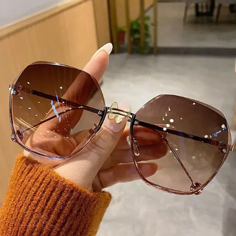Unisex Minimalist Geometric Sunglasses (1 Pair), Trendy Vintage Rimless Sunglasses for Everyday Use, Fashionable Versatile Accessories for Outdoor Activities, Trendy Casual Sunglasses