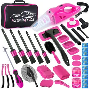 38PCs car detailing kit interior cleaner with high power handheld vacuum, car wash kit with detailing brush set, car interior detailing kit,, pink car accessories for motorcycle, cars, gift for women