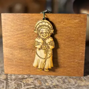 Granny Goblin Ornament - Wooden Hanging Decoration with Detailed Carving