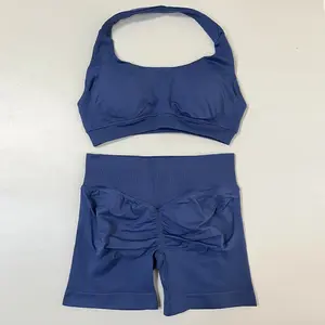dfyne workout sets Seamless Yoga Set Women Gym Clothes Halter Sport Bra Matching Impact Shorts 2 Piece Sets Workout Suits Outfit Fitness Impact Set