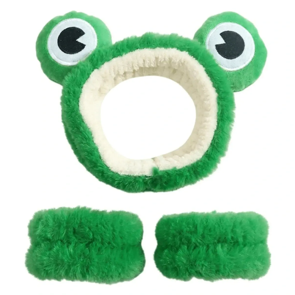 Totemica Spa Headband & Wristband Froggy | Skincare Headband + Anti-Drip Wristbands ‍️ Soft Plush Spa Set | Reusable Kawaii Beauty Essential