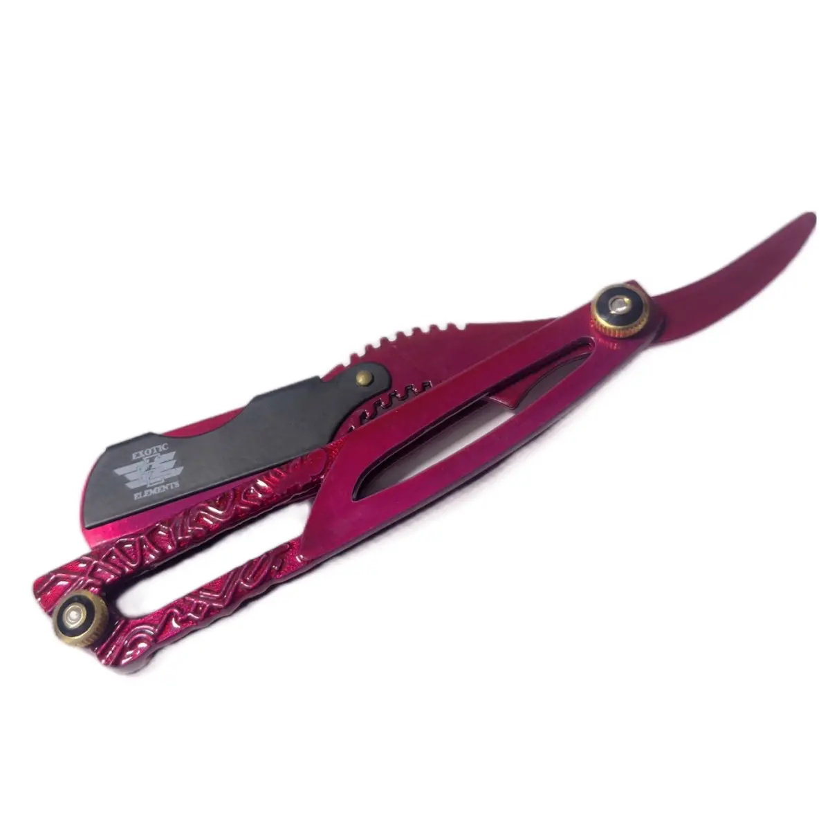 Barber Straight Edge Razor Pink and Black Engraved Design Hair Cutting Eyebrow Trimming Beard Shaping Unisex All Purpose Razor
