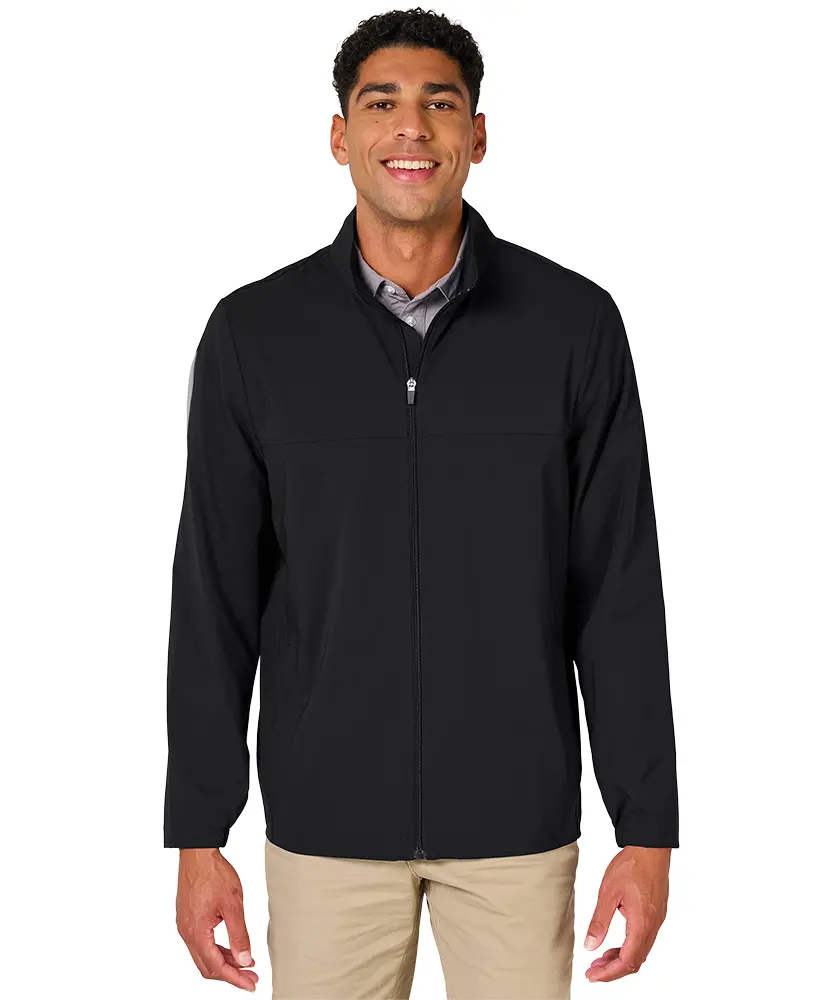 Charles River Apparel Men's Lexington Stretch Full-Zipper Long-Sleeve Crew Neck Nylon-Polyester Fitted Jacket - 9614, Machine Washable, Chest Seam, Flat in the Front, Expandable, Casual Everyday Layering Basics (Black, Exposed Zipper), Tops