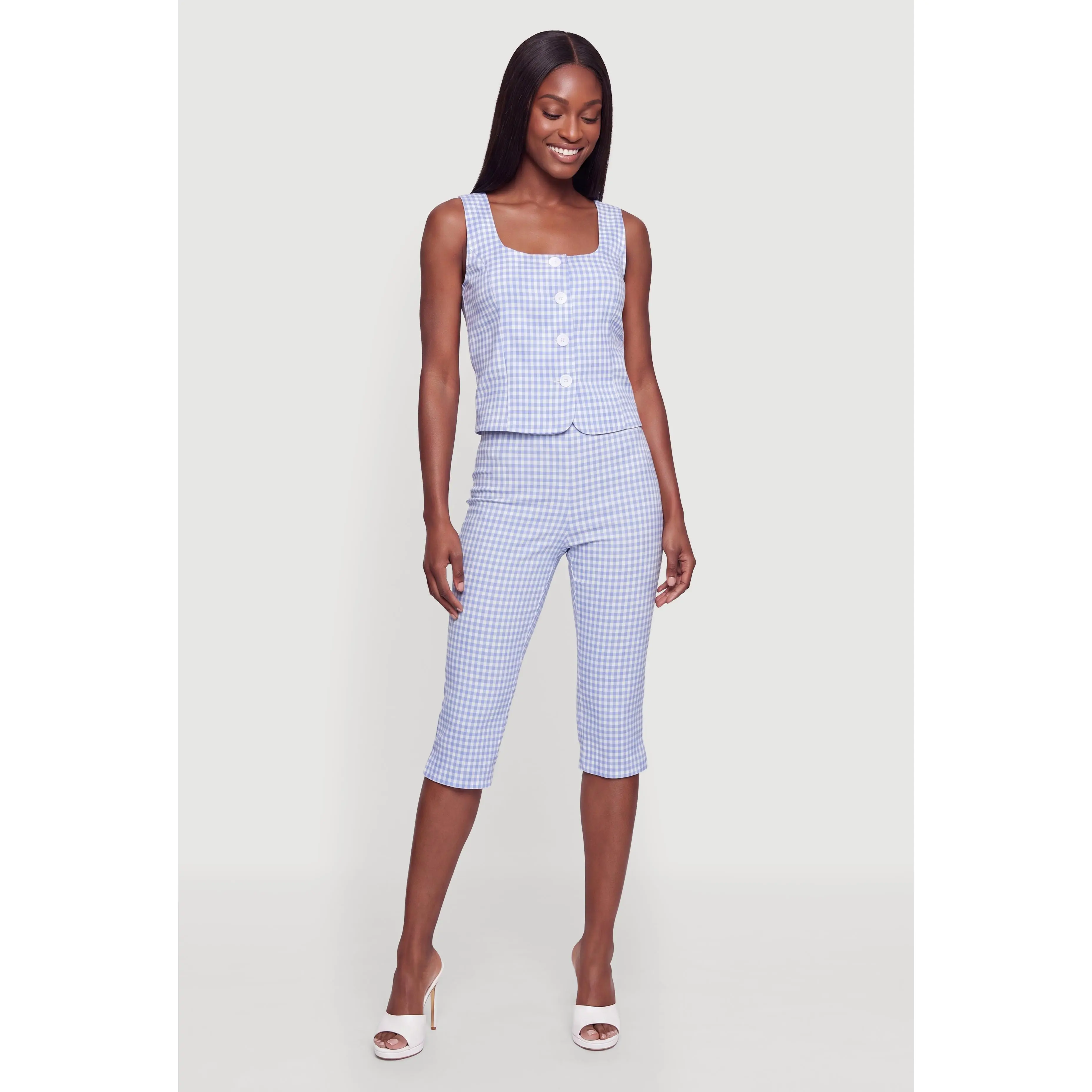 Gingham Side Slit Capris Pants