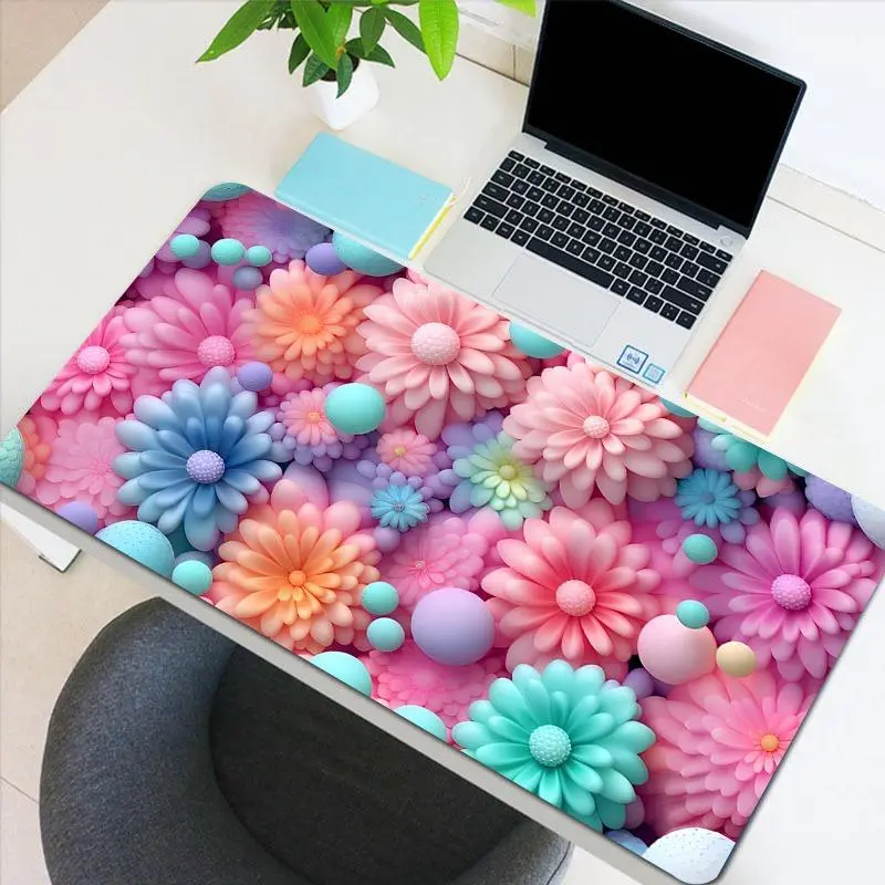 Flower Pattern Large Multifunctional Gaming Mouse Pad, Mouse Pad Cute, Non Slip Computer Keyboard Pad, Rubber Base Stitched Edge Mouse Pad, Desk Mat For Game Home Office And Gift, Non Slip Mousepad, Gaming Deskmat