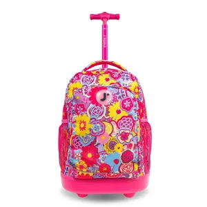 J World Sunny 17" Rolling Backpack - Pink Poppy Pansy