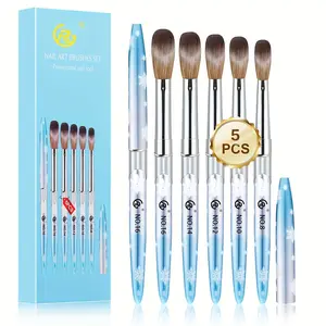 5PCS Snowflake Acrylic Nail Brush Set - Size 8/10/12/14/16 Brushes for Acrylic Powder Application, 3D Carving & Nail Art Extension, Blue Handle Nail Tools for DIY Home Salon Manicure