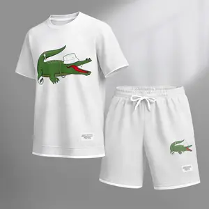 Men's summer matching set with fun print design, short-sleeve top, and drawstring shorts. Lightweight, breathable, and easy to wear. Great for gym, running, lounging, vacation, and everyday casual outfits.