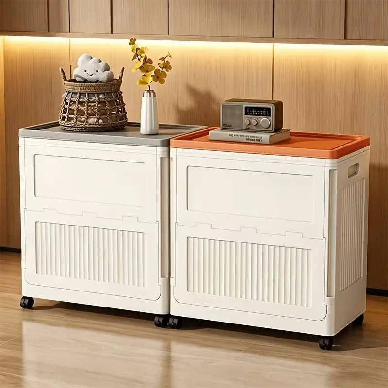 Foldable Storage Bin with Wheels, Dustproof Side Door Organizer Cabinet, Rolling Plastic Storage Chest for Seasonal Clothes, Blankets, Multi-scene Space Saving Storage Container for Bedroom Living Room Playroom Garage Home Organization