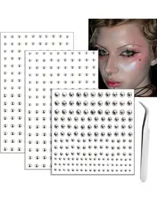 Face Gems Fake Piercings, Fake Lip Ring Fake Nose Ring Fake Eyebrow Piercing Fake Lip Piercing Self-Adhesive Face Sticker Fake Piercing Balls Silver Cool Punk Y2k Halloween Makeup For Women Men Nose Ring Jewelry