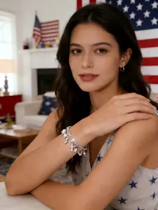 1 Elegant Love & Star Ring Pendant Bracelet for Women/Men, with 13 Small Pendants. Vacation & Boho Style, Shiny Delicate Silver. Fashion Accessory for Women/Men, Ideal for Husband/Wife, Girlfriend/Boyfriend, Great Fashion Gift & Birthday Present.