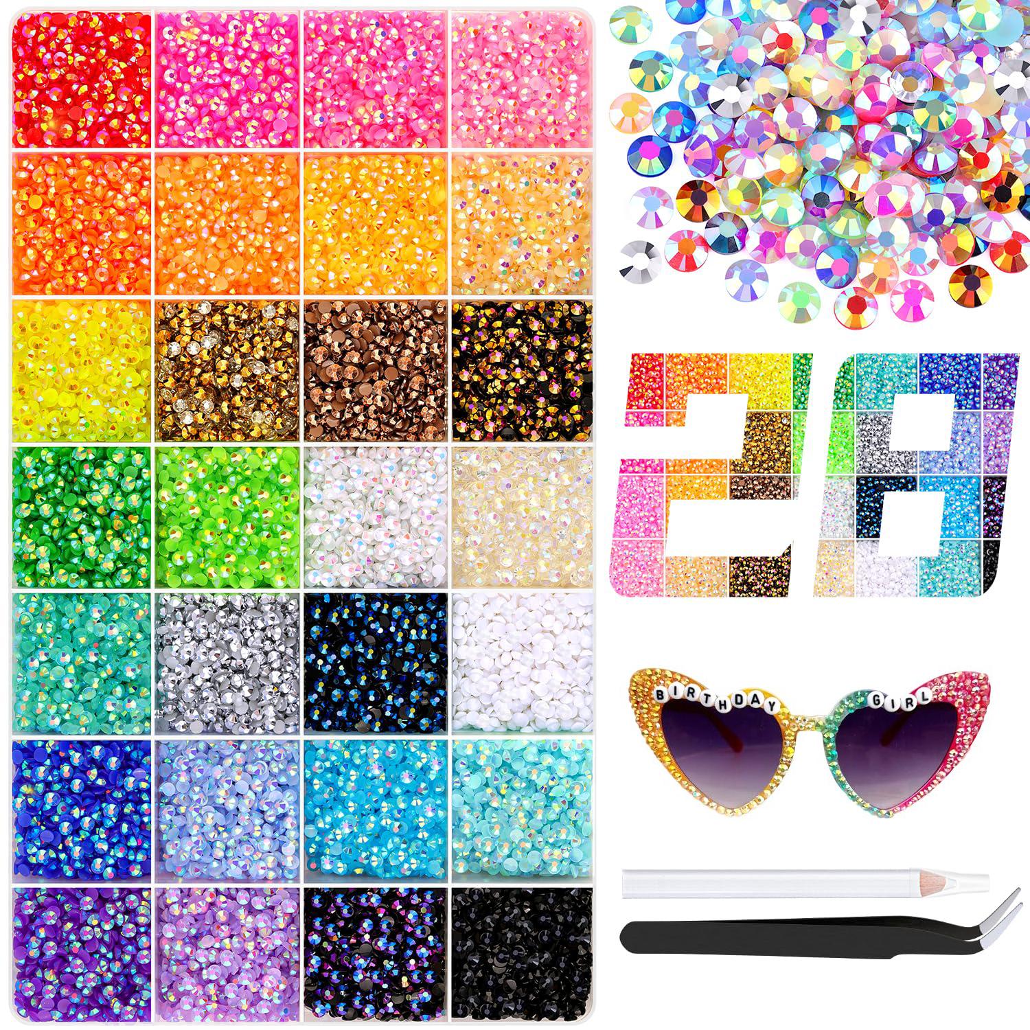 VIBRANT GEMS 26000Pcs Resin Rhinestones with Tweezers for Crafting Mixed-Color 3mm Bedazzling Crystal with Gifted Tools Jewelry for DIY Crafts Clothing Tumblers Shoes Fabric Nail Art Colorful