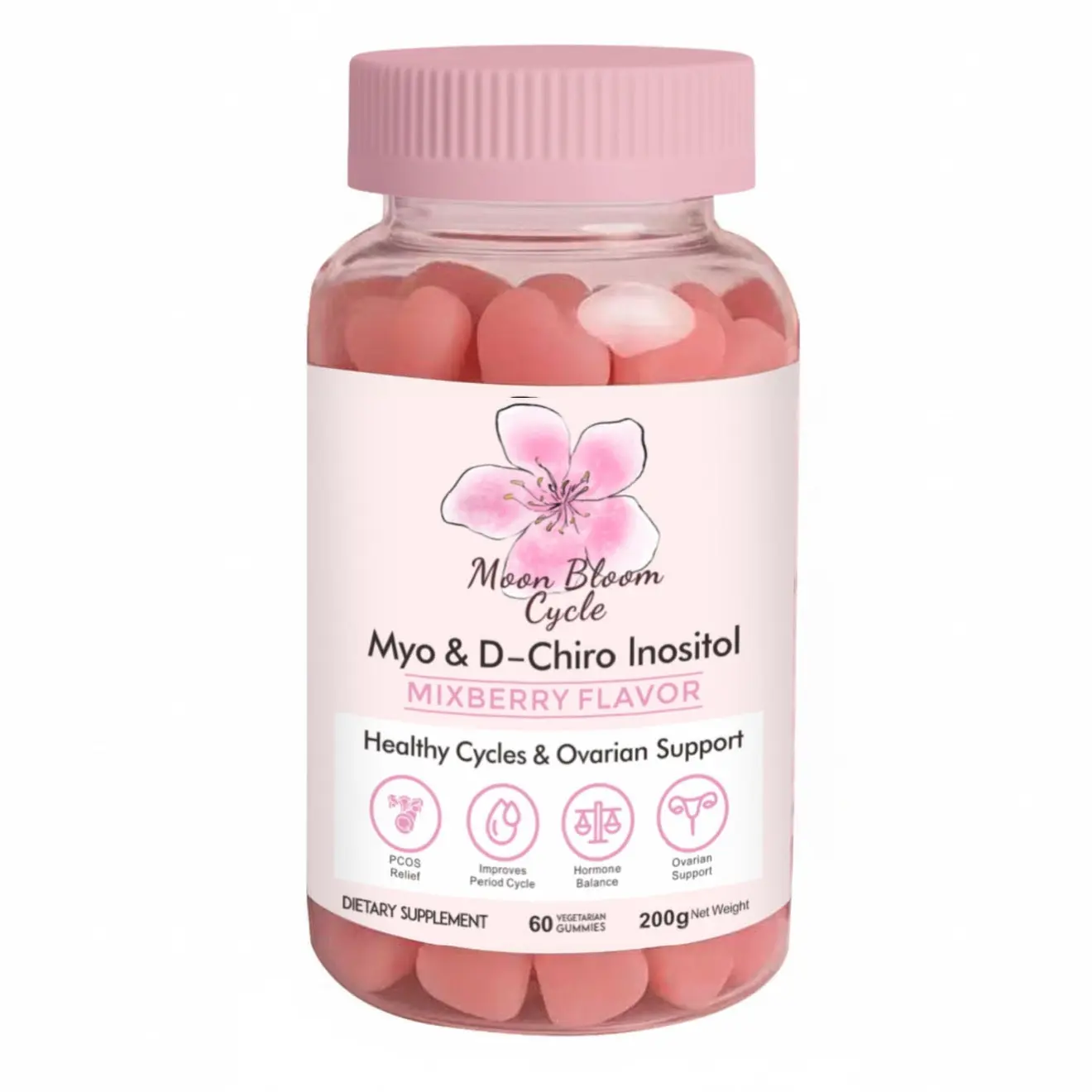 Moon Bloom Cycle 40:1 Myo-Inositol & D-Chiro-Inositol Heart Gummies with CoQ10, Magnesium Glycinate, Vitamin D3 , Folate, B6 & B12