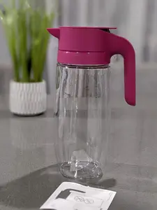 Clearly Elegant® 1.7L Glass Pitcher with Pink Lid Elegant Design for Serving Beverages in Three Colors Gallon Home