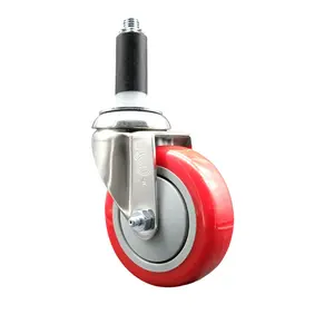 Service Caster SCC-SS316EX20S414-PPUB-RED-1 Polyurethane Swivel Stem Caster with 4 in. Red Caster Wheels, 1 in. Expanding Stem - 316 Stainless Steel Caster