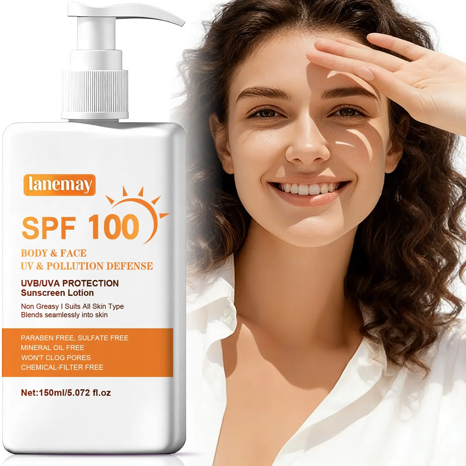 lanemay Sunscreen 150ml, Daily Uv Defense, Uv Sun Blocking, SPF 100 (Physical & Chemical) Protection, Niacinamide Brightening + Aloe Vera Soothing, Fragrance-Free, Mineral Oil-Free, Non-Pore-Clogging, for Outdoors & Daily Commutes, Body Care