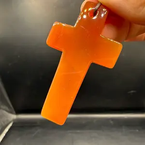 Natural Carnelian Cross Pendant. Necklace charm.