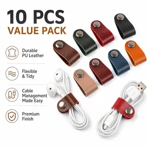 10pcs PU Leather Cable and Earphone Organizer Bands | Durable and Flexible, Multiple Colors, Ideal for Cable Management, Smooth Texture, Desktop Organization, Simple and Stylish Design, High-Quality Straps, Neat Cable Storage