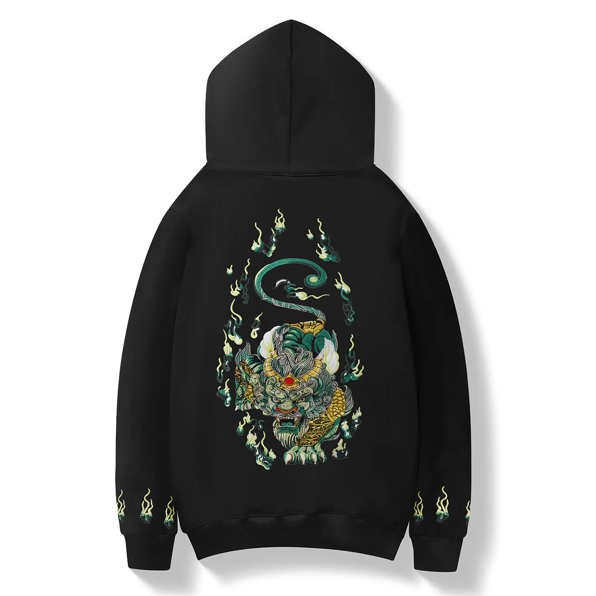 Niepce Japanese Streetwear Embroidered Emerald Kirin Hoodie