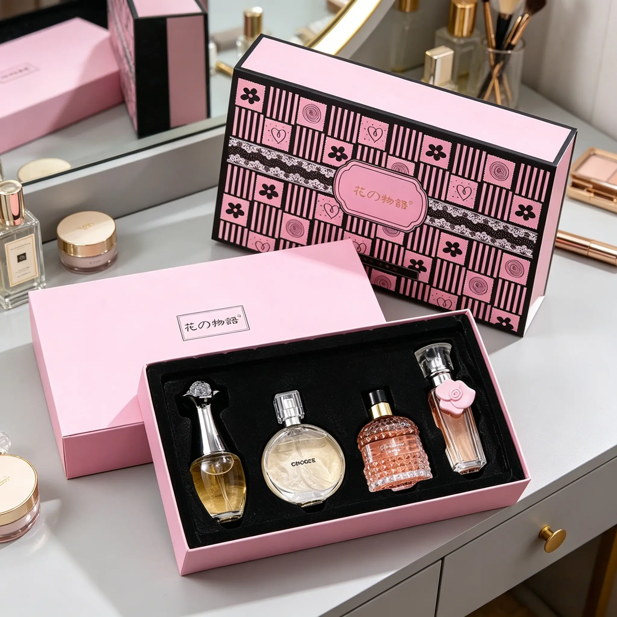 Hana No Monogatari 4-In-1 Perfume Collection, Mini Luxury Fragrance Kit, Floral & Fruity Scents, Scent Set, Perfect Gift for Holidays & Birthdays