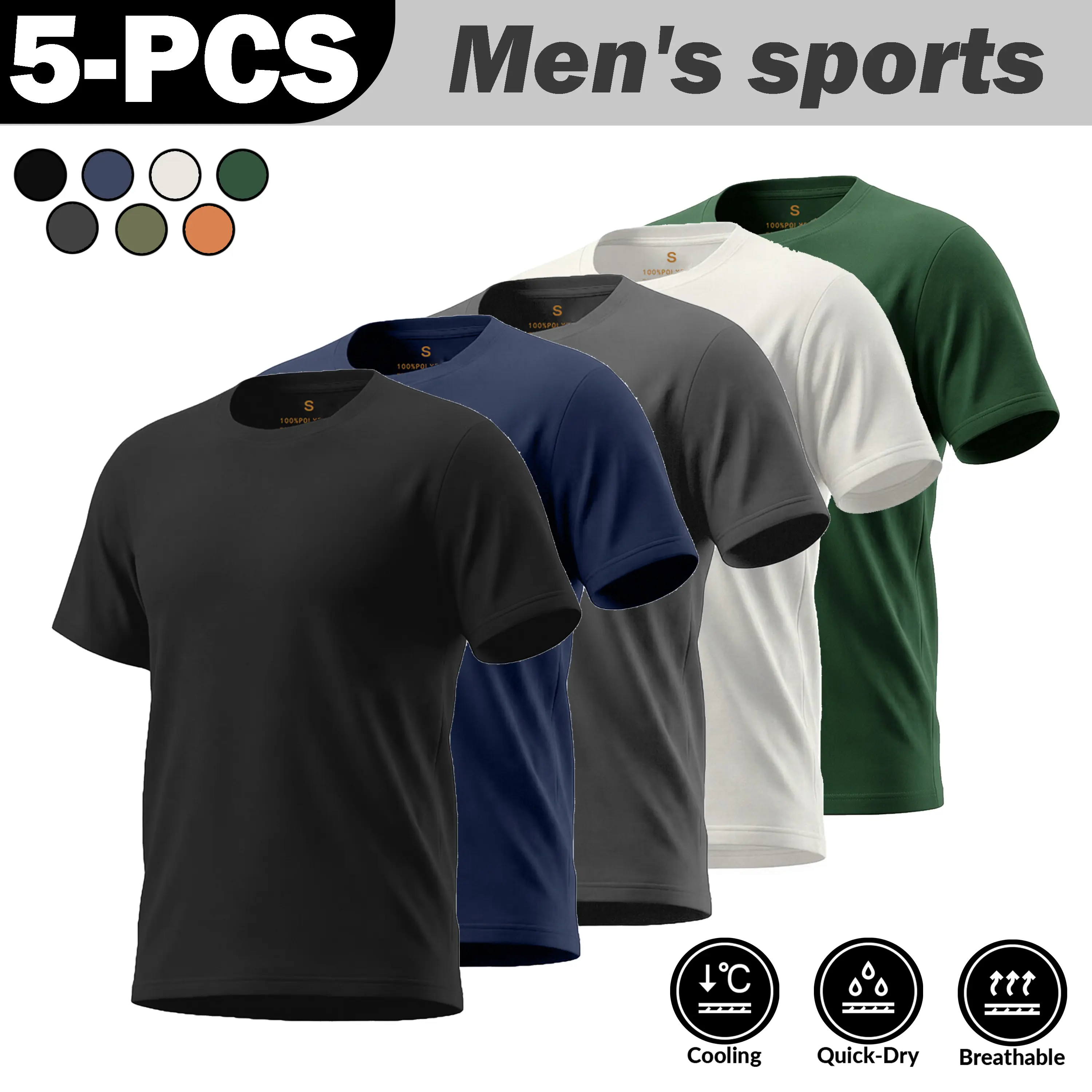 5 Pack Men's Quick-Dry T-Shirts, Casual Solid Short Sleeve Crew Neck for Gym Fitness and Everyday Wear, Men's T Shirts, T Shirt