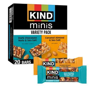 Mini Nut Snack Bars Dark Chocolate Nuts & Caramel Almond Sea Salt Low Sugar Gluten Free Bars 20 Count