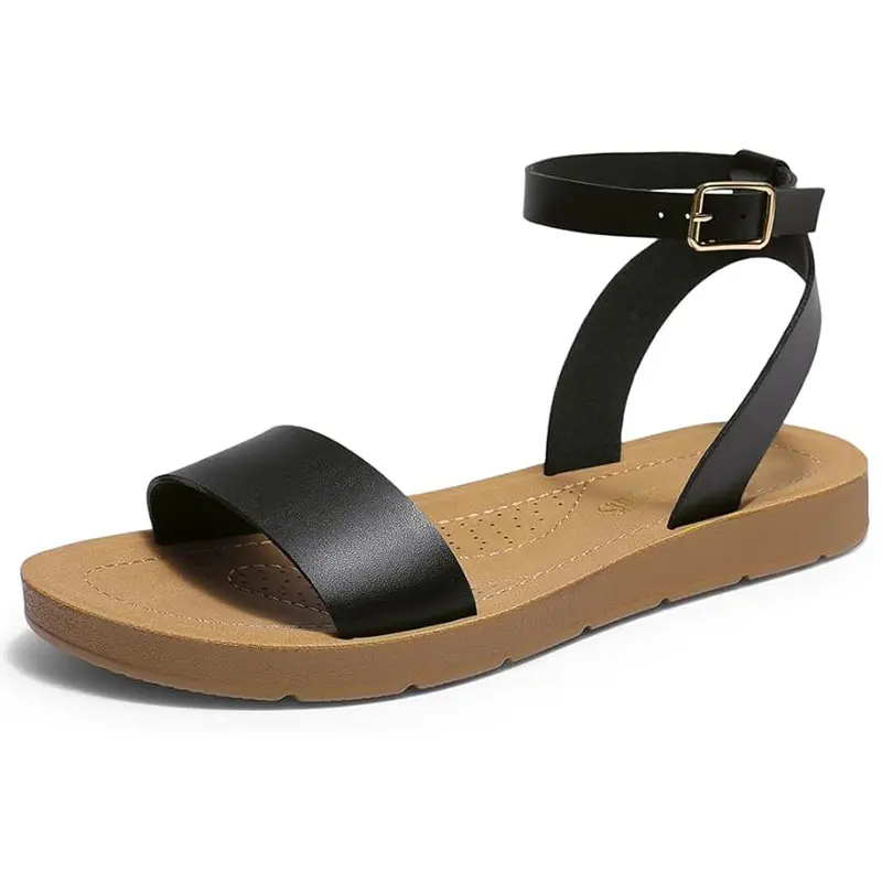 Dream Pairs Women's Elastic Open-Toe Flat Sandals - Daily Fashion Footwear with Flat Heel (1 cm or Less), PU Liner, Adjustable Ankle Slingback Strap for Casual Summer Walking, Sandals Women, Women Sandals