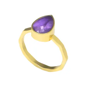 Gold Plated Pear Shape Gemstone Ring for Women
