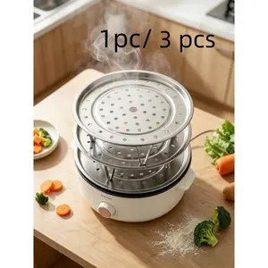 Stainless Steel Steaming Tray Set, 18/20/22cm, Stackable, Rust-Resistant, Multi-Sized Perforated, Ideal for Dumplings and Vegetables