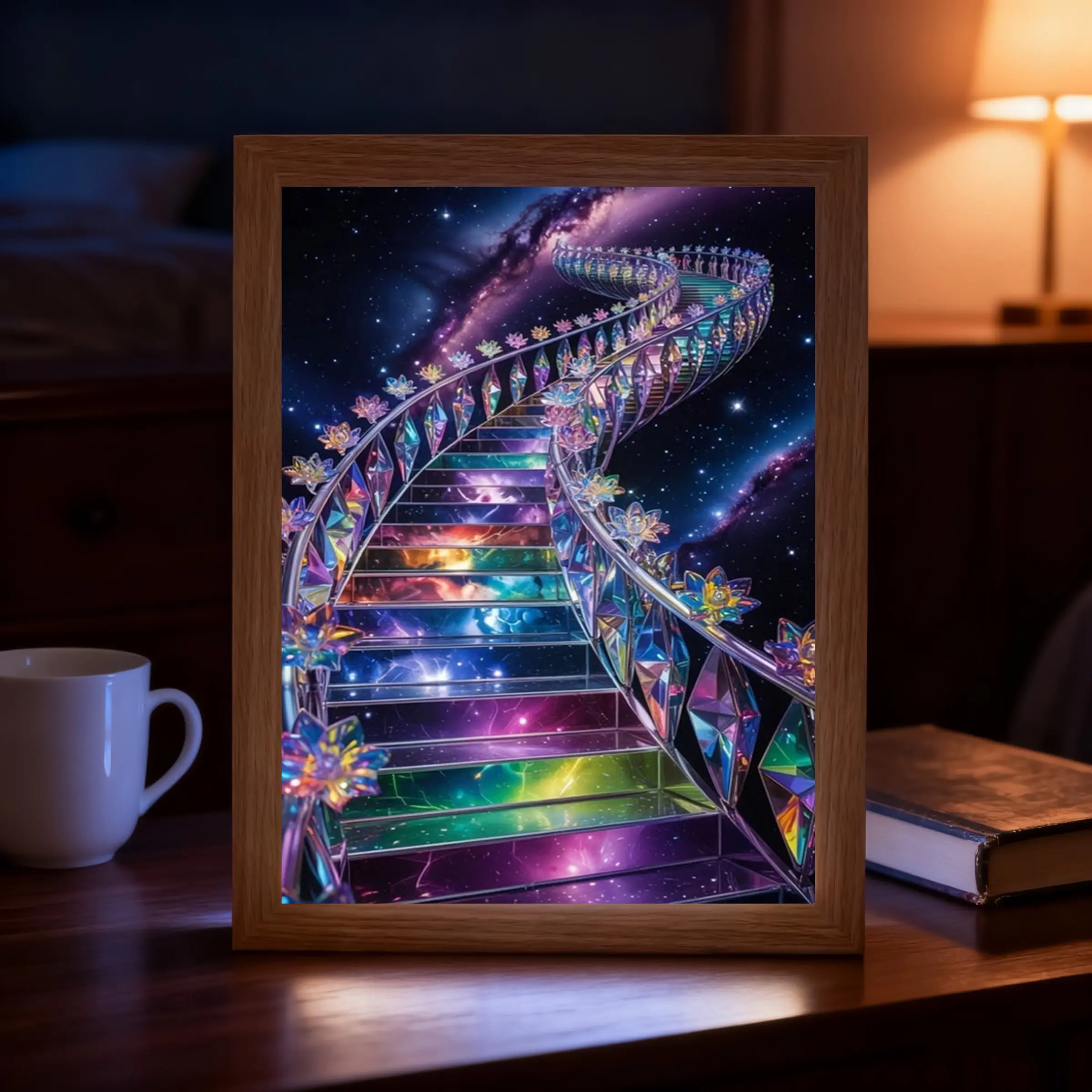 Colorful Staircase Creative Mirror, LED Art Frame, Wall or Table Decor, Night Light, Three Color Modes, Birthday Gift, Thanksgiving, Christmas
