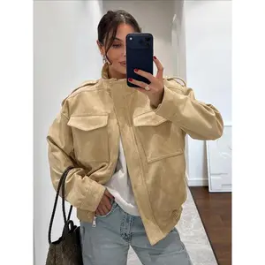 Women’s Winter Jacket with Zipper, Oversized Stand Collar, Multiple Pockets, Workwear Street Style, Casual Layered Outerwear
